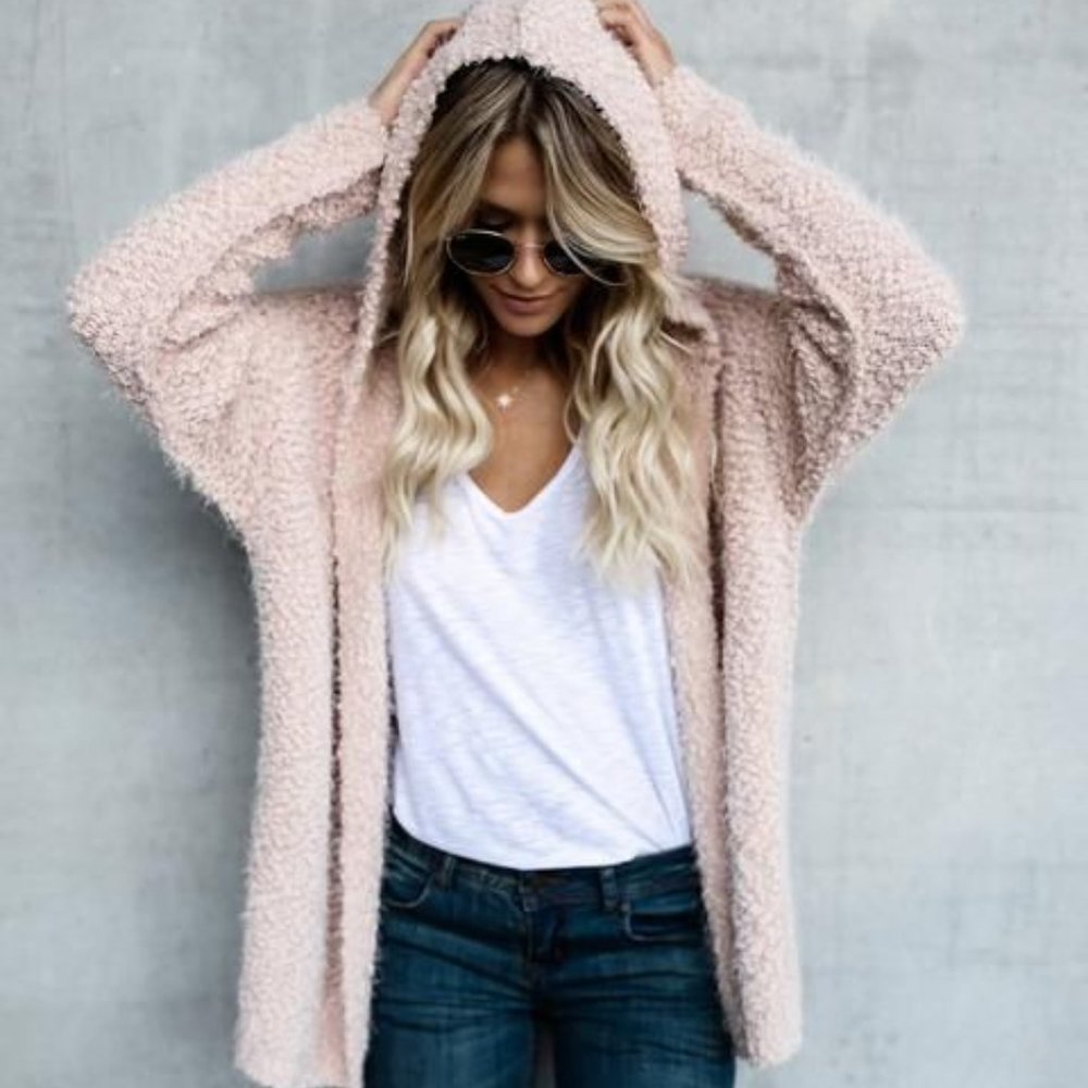 S/M - VICI Cuddly Wuddly Hooded Cardigan - Blush